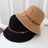 Hat Female French Leather with Sunshade Sun Protection Straw Hat Female Spring and Summer Socialite Fashion Outdoor Beach Bucket Hat