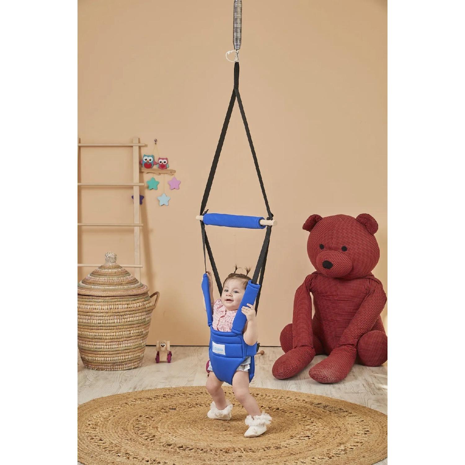 

Hoppala Jumping Kangaroo, Spring Balance Baby Walker Natural Wood синій