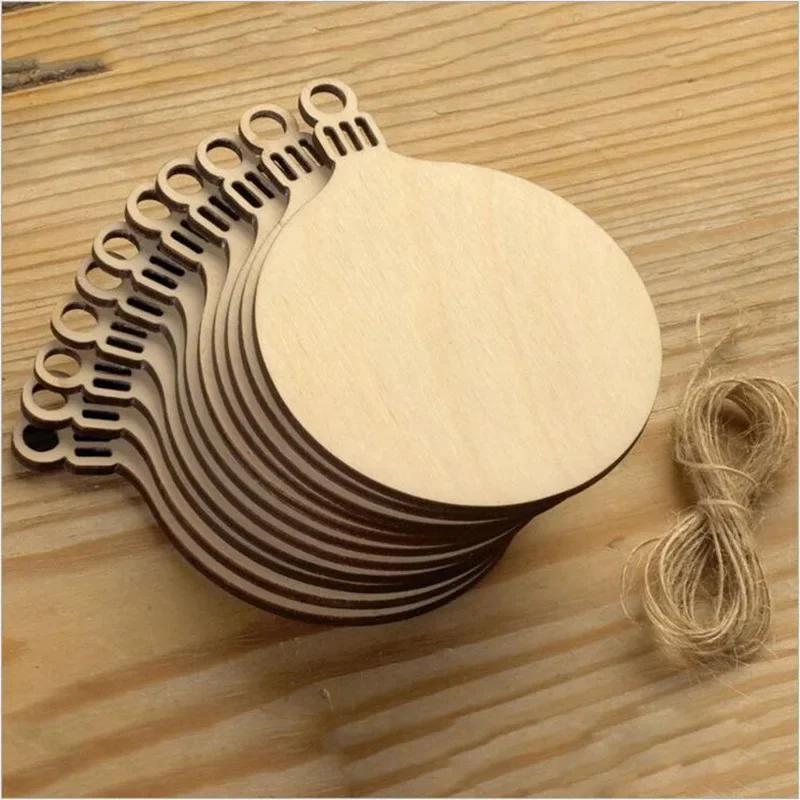 10pcs Wooden Christmas Ball Decoration Painting Blank Wood Slices Ornament Xmas Tree Hanging Pendant Craft Home Decor
