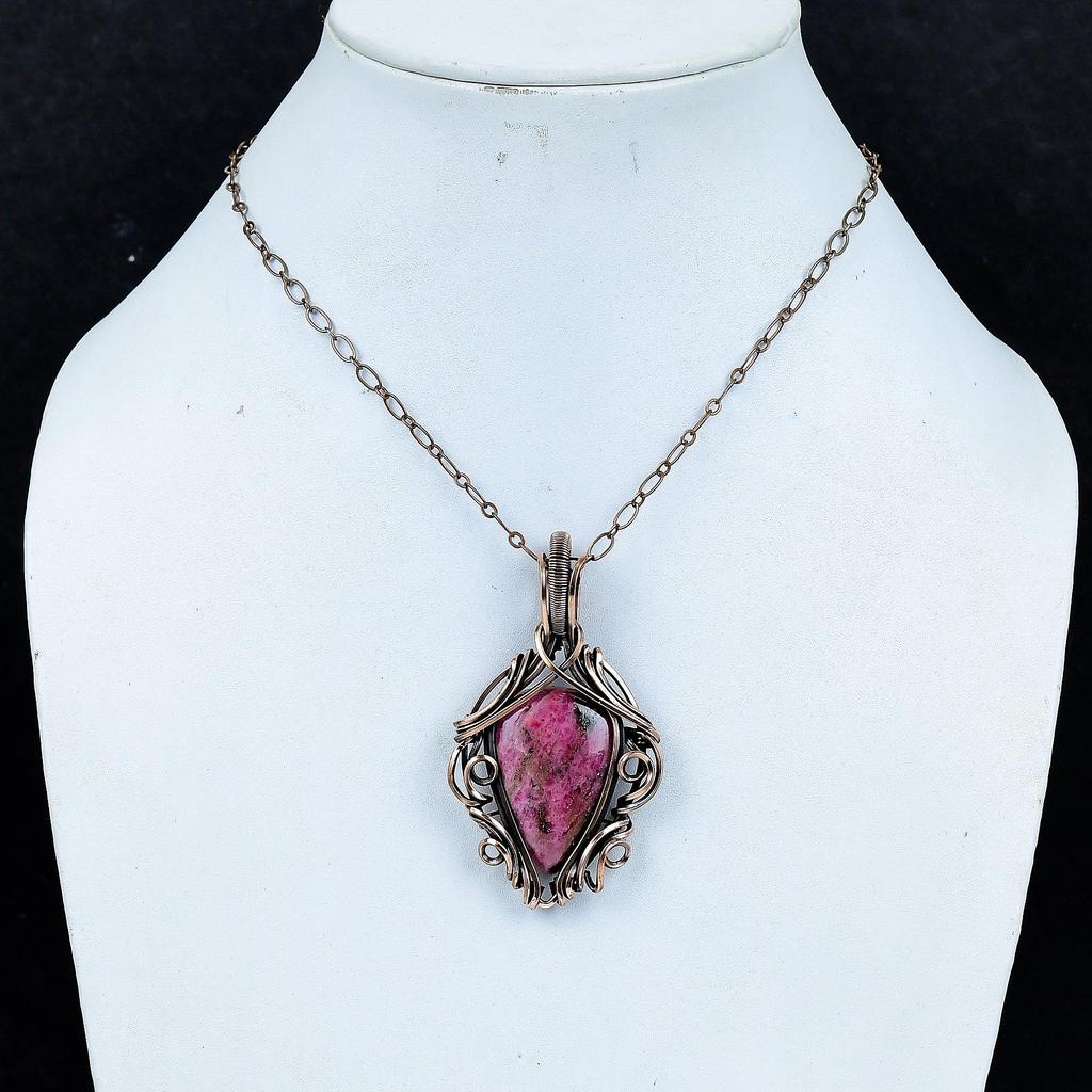 Rhodonite Jewelry, 999 Copper Wire Wrapped Pendant Handmade Gemstone Jewelry, Gifts For Wife Brand New Pendant