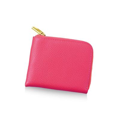 SWINGPLUS Mini-Geldbörse, Echtes Leder, Zweifach faltbar, L-Reißverschluss, Narbenoptik, Kartenetui, Damen, 10cm x 12cm x 2cm (Rosa)