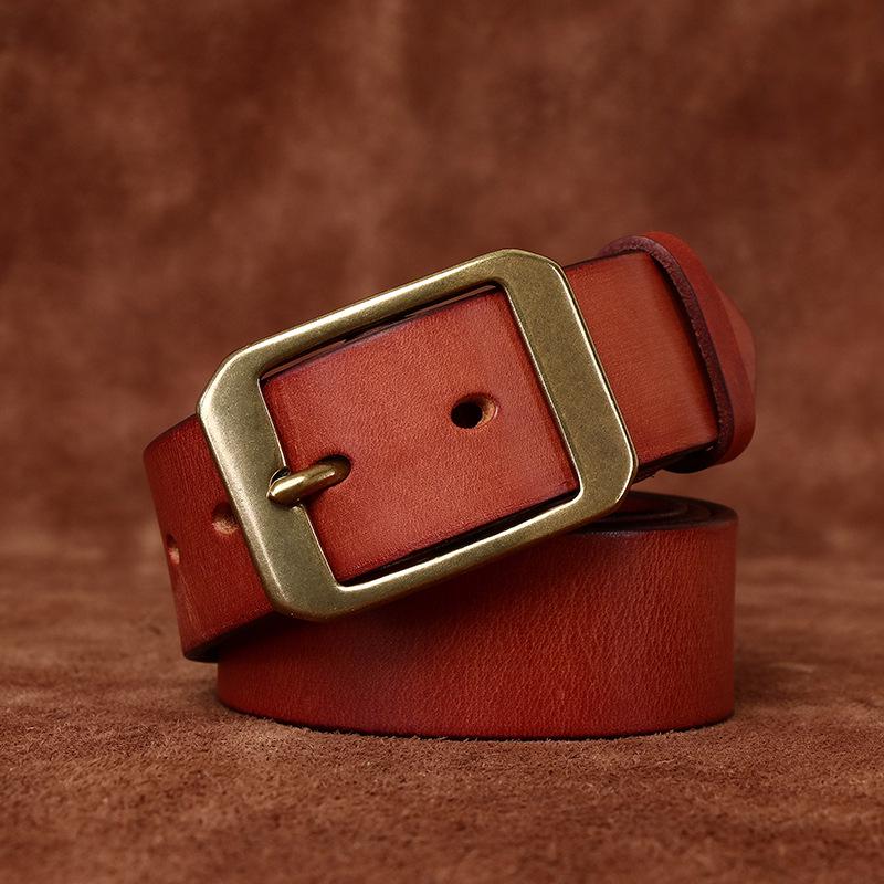 Herren Retro Geprägter Rindsleder Gürtel - Echtes Leder, Dornschließe, Vielseitig für Freizeit-Jeans