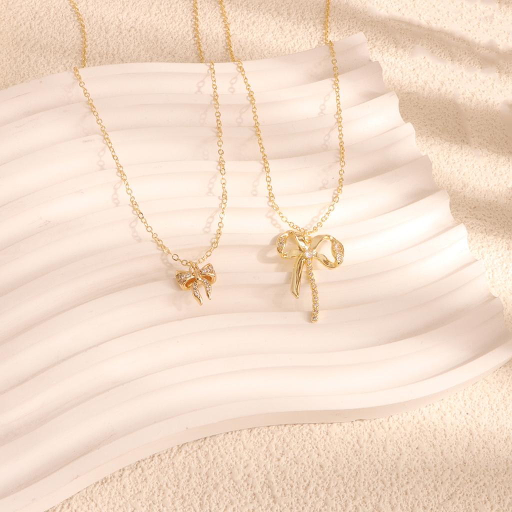 Halsband med rosett, kopparpläterad 14k äkta guld, mångsidigt, europeisk och amerikansk designtrend, INS