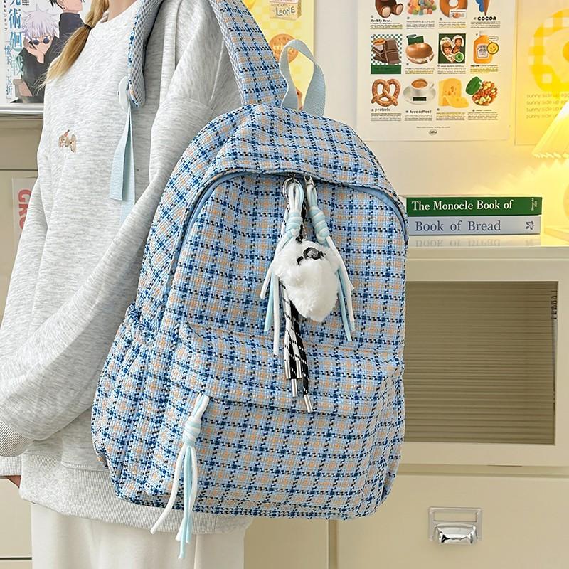Schoolbag plaid backpack new high value small fresh schoolbag girls ins Korean version of junior high school students sweet backpack
