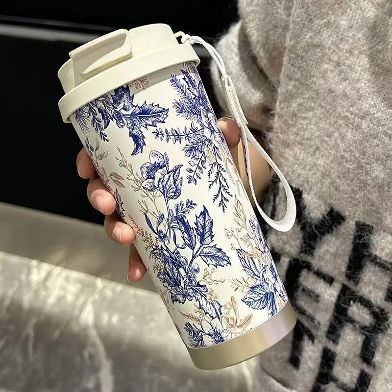 500ML Nerezový Termo hrnek na kávu s designem pro dva nápoje, Termoska do auta, Nepropustný cestovní termo hrnek na čaj, vodu, kávu