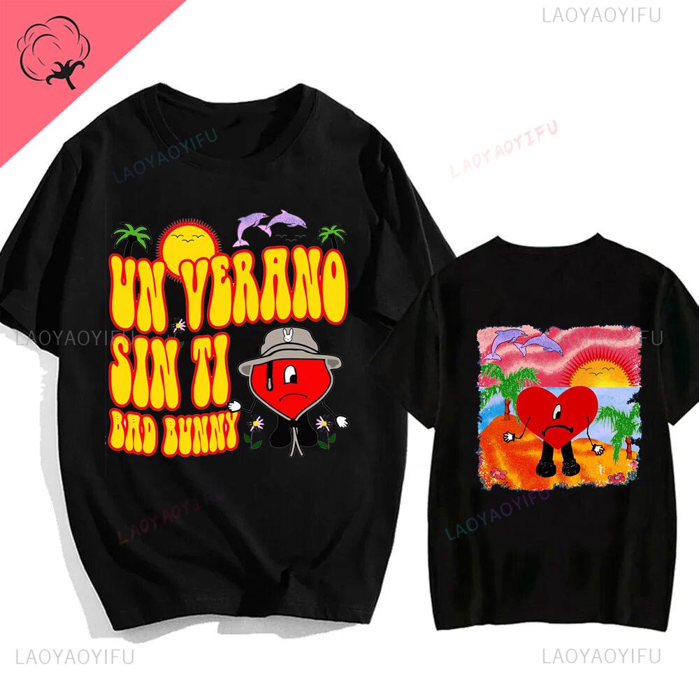 Bad Bunny UN VERANO SIN TI Music Album Print Tshirt Classic Harajuku Loose Streetwear Men Hip Hop Style Shortsleev Tshirt