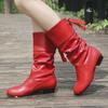 Foreign Trade Autumn Large Size Student Knight Boots Cross-border Supply Low Heel Round Head Rear Lace-up Thermal Mid-tube Boots