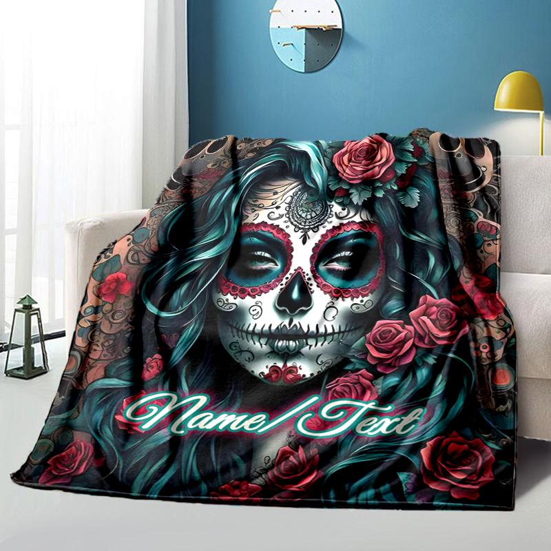 1PC Custom Name Day Dead Art outdooor Flannel blankets Throw Blanket All-Season Throw Gift Bedspread for Couch, Bed, Camping Holiday Birthday gift