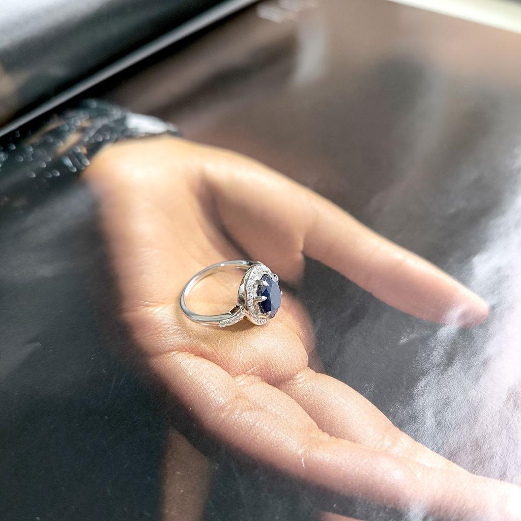 Silver Ring with Natural Sapphire 3.81ct, Cubic Zirconias, Item Weight 3.62 G (2173953)