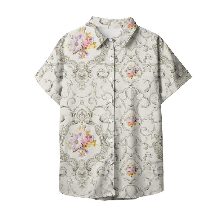 Dam Kortärmad V-ringad Pullover Knappar Skjorta Lös Strandtoppar Elegant Formell Arbets Sommarskjortor