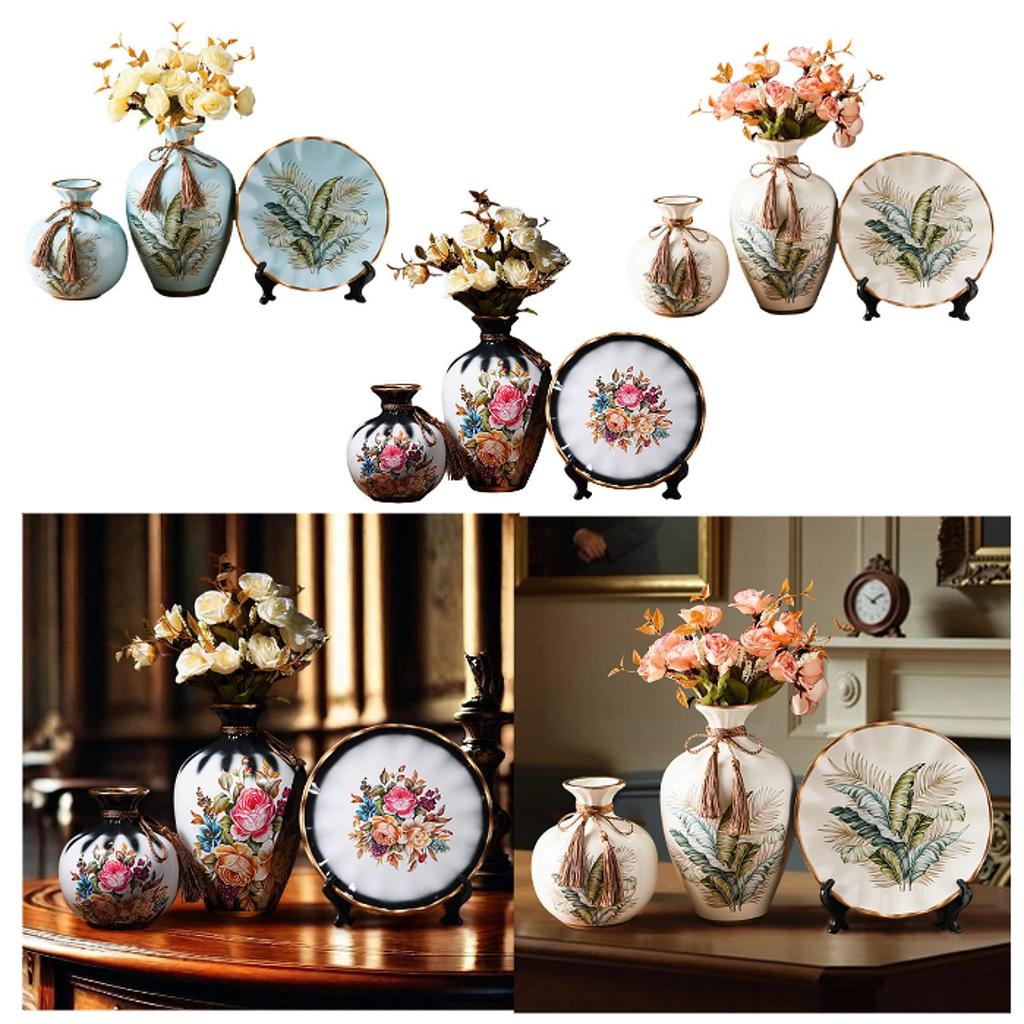 Zestaw ceramicznych wazonów na kwiaty Wszechstronne rękodzieło Dekoracyjne z okrągłą tacą na biurko Blat Dekoracja centralna Sypialnia Wystrój wiejski