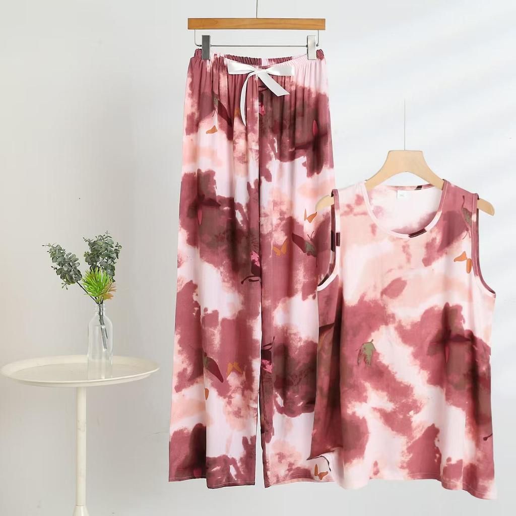 Chic 2025 Summer Women's Cotton-Silk Tank and Long Pants Set