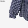 ZANZEA Women Long Sleeve Round Neck Plaid Splicing Casual Basic Pullover Tops Blouse