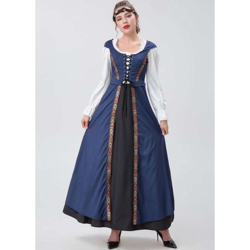 

Средневековое ретро платье с завышенной талией, придворное платье, костюмное платье, костюм для Хэллоуина, сценический костюм XL/XXL темно-синий