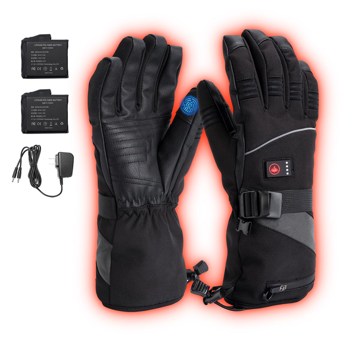 

Мотоциклетные перчатки с подогревом, постоянного тока, 3 температурных режима, быстрая зарядка, для смартфона, PSE, идеально подходят для улицы и катания на лыжах, 7,4 В/3000 мАч, перезаряжаемые, настройки, подогрев, управление, чёрный