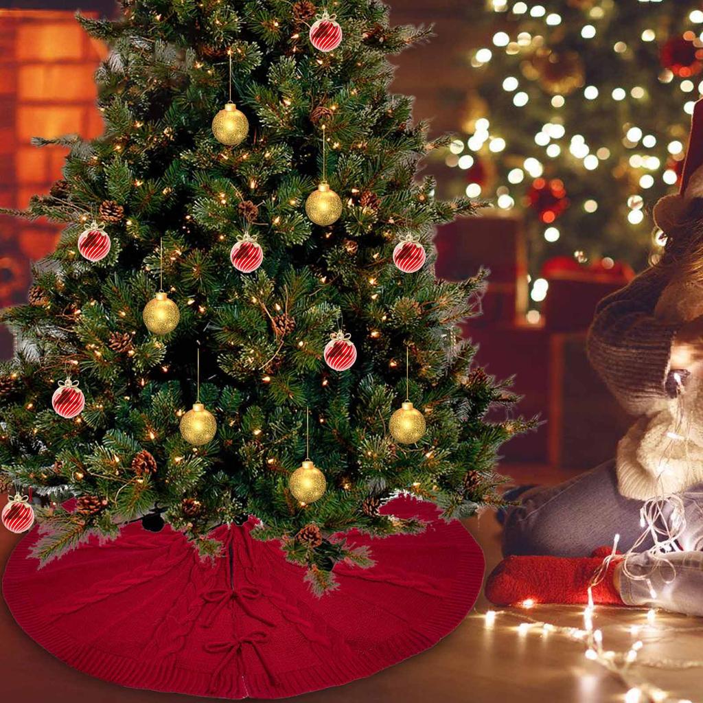 Round Christmas Tree Skirt Decorative Mat Elegant Knitted Festives Tree Base Cover Stylish Holidays Decoration for Home