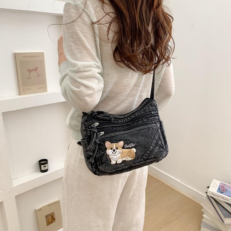 Vintage Denim Bag Crossbody Bag Women's Large Capacity Multi-Pocket Lightweight Shoulder Bag