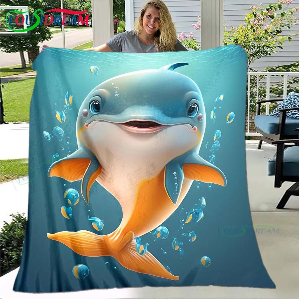 3D Fashion Dolphin Printed Four Seasons Blanket Sofa Cover Travel Bed Plush Blanket Travel Office Break Blanket Birthday Gift