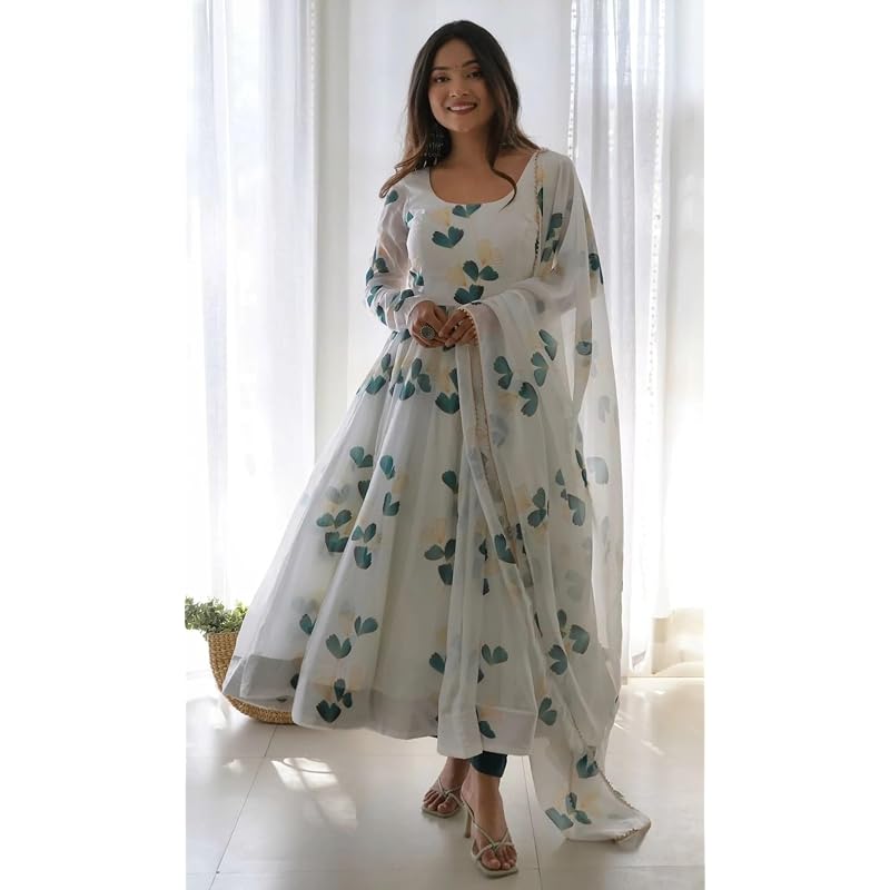 Shasmi Women' Georgette Anarkali Floral Printed Kurta with Pant & Dupatta (Dress )