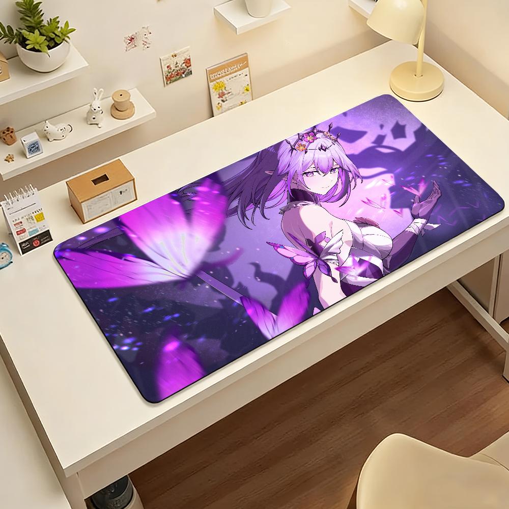 Gaming Mouse Pad with Antislip Base and Stitched Edges Purple Butterfly Fairy Anime Girl Print Desk Mat for PC Laptop Gaming