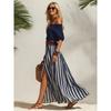 Conjunto Náutico para Vacaciones con Top de Hombros Descubiertos y Falda Larga con Abertura para Mujer