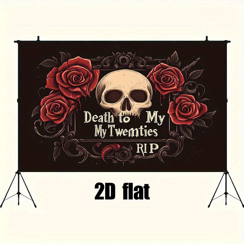 2D flat 1pc Gothic birthday polyester background - skull and "Death to My 20th" suitable for birthday and funeral parties