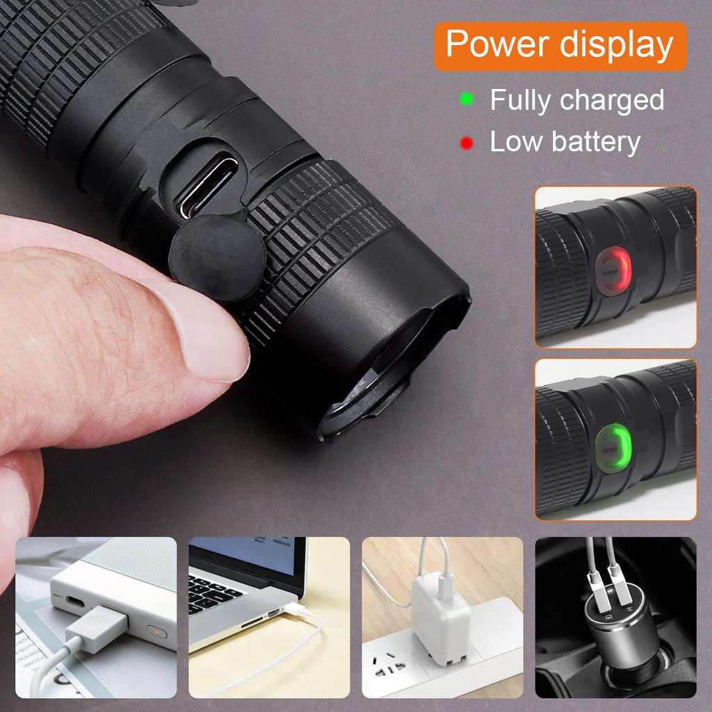 SecurityIng EF05 EDC 887 IPX6 LED Flashlight with Zoom and Power Ideal for Outdoor Night and Nighttime Repairs Sold Flashlight, Lumens, Indicator,