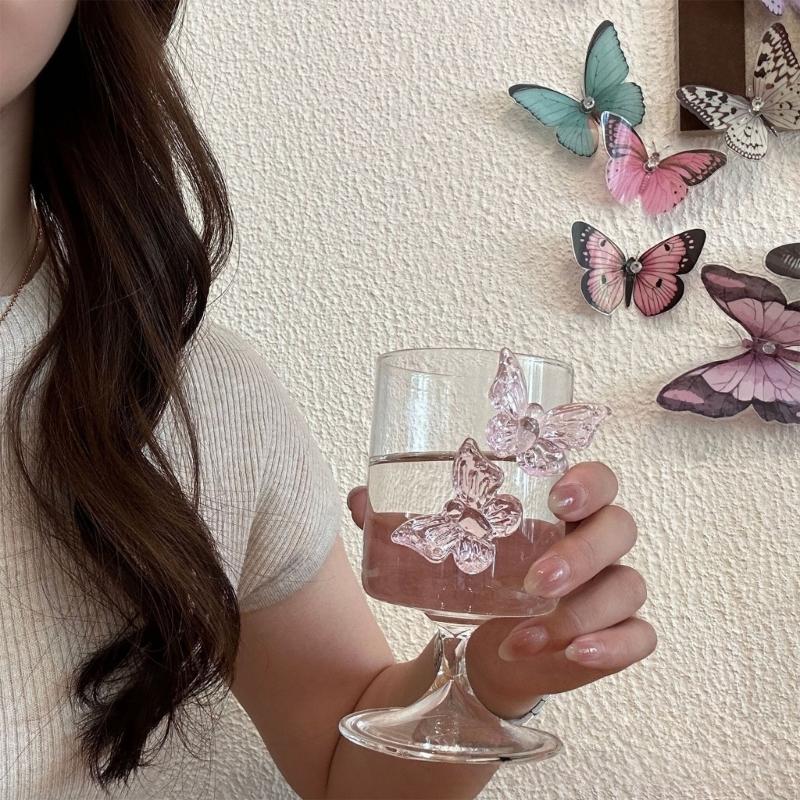 Premium 250Ml Pink Butterfly Engraved Highballs Glass Easy Cleaning Beverage Container Ideal For Gift And Decors
