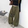 Washed Cotton Overalls Women's Autumn New High-waisted Design Lace-up Retro Drape Wide-leg Pants