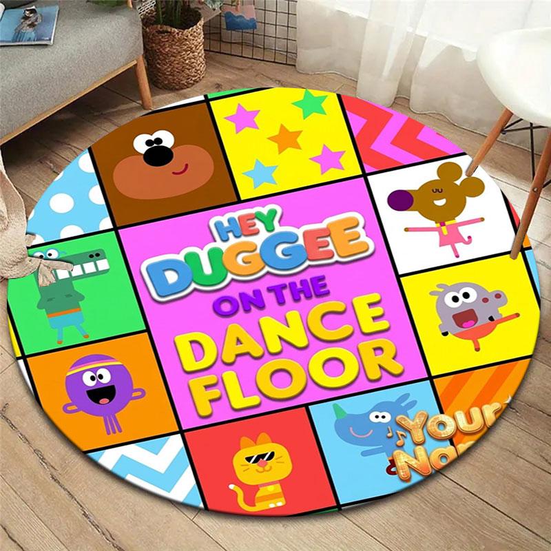 Hey Duggee Custom Name Round Area Rug,Carpet Rug for Living Room Bedroom Sofa Playroom Decor,Non-slip Floor Mat