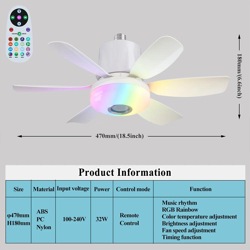 Socket Fan Light Smart Remote Control Dimmable Timing Ceiling Fan Lamp Wind Speed Adjustable Bedroom Living Room RGB Light Fan