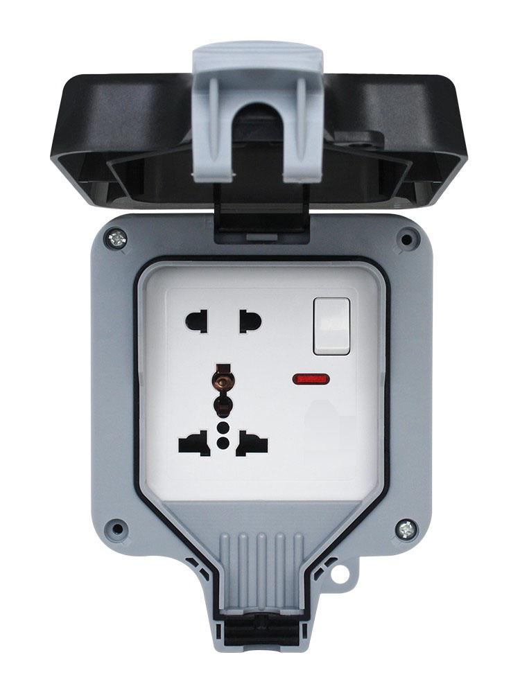 Outdoor Waterproof Dual Five-Hole Socket, Surface Mounted, Rainproof for Bathroom or Courtyard Use