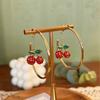 Red Zircon Cherry Leaf Stud Earrings For Women Crystal Cute Strawberry Dangle Earring Girls Party Wedding Piercing Jewelry Gift