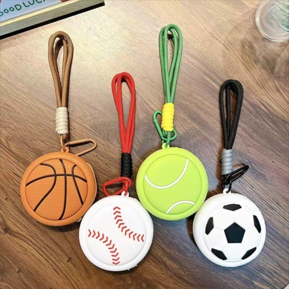 New Cartoon Sporty Storage Bag Football Basketball Key Ring Wallet Baseball Volleyball Bag Pendant Earphone Case