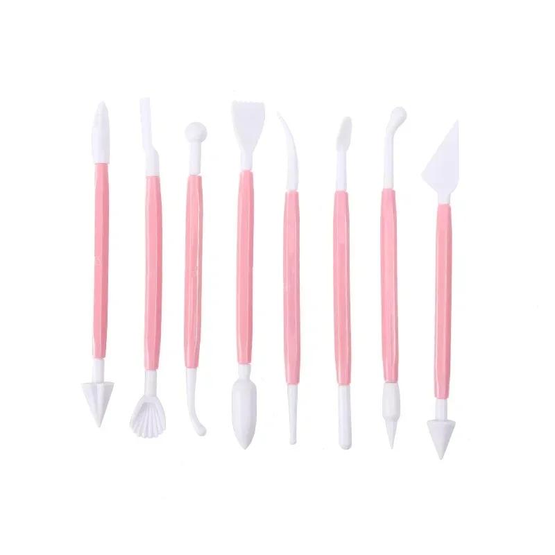 8pcs/set Double Headed Cake Carving Cutter Pen Set Baking Group Fondant Knife Making Cutting Clay Color Soft Diy Tool Odorless
