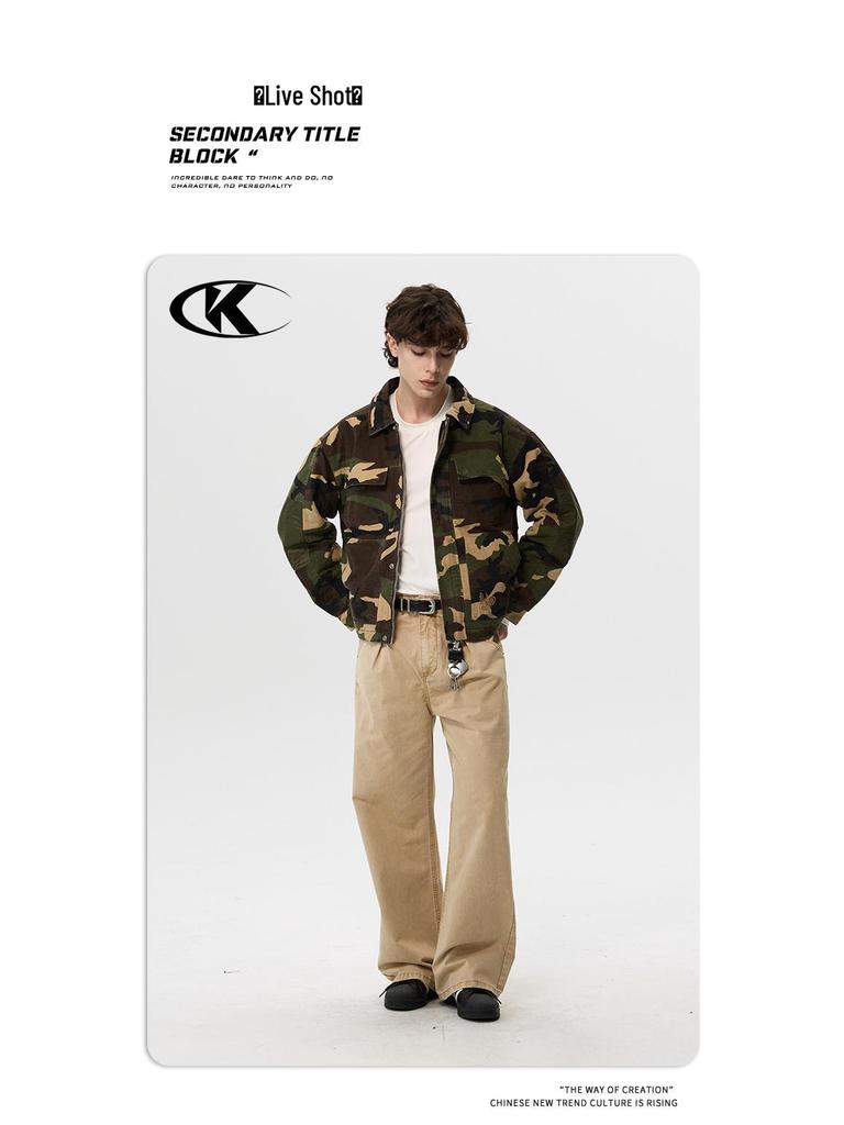 11KN Unisex Retro Camouflage Military Workwear Jacket: Slimming, Short, Wide Shoulder, Loose Fit Streetwear.