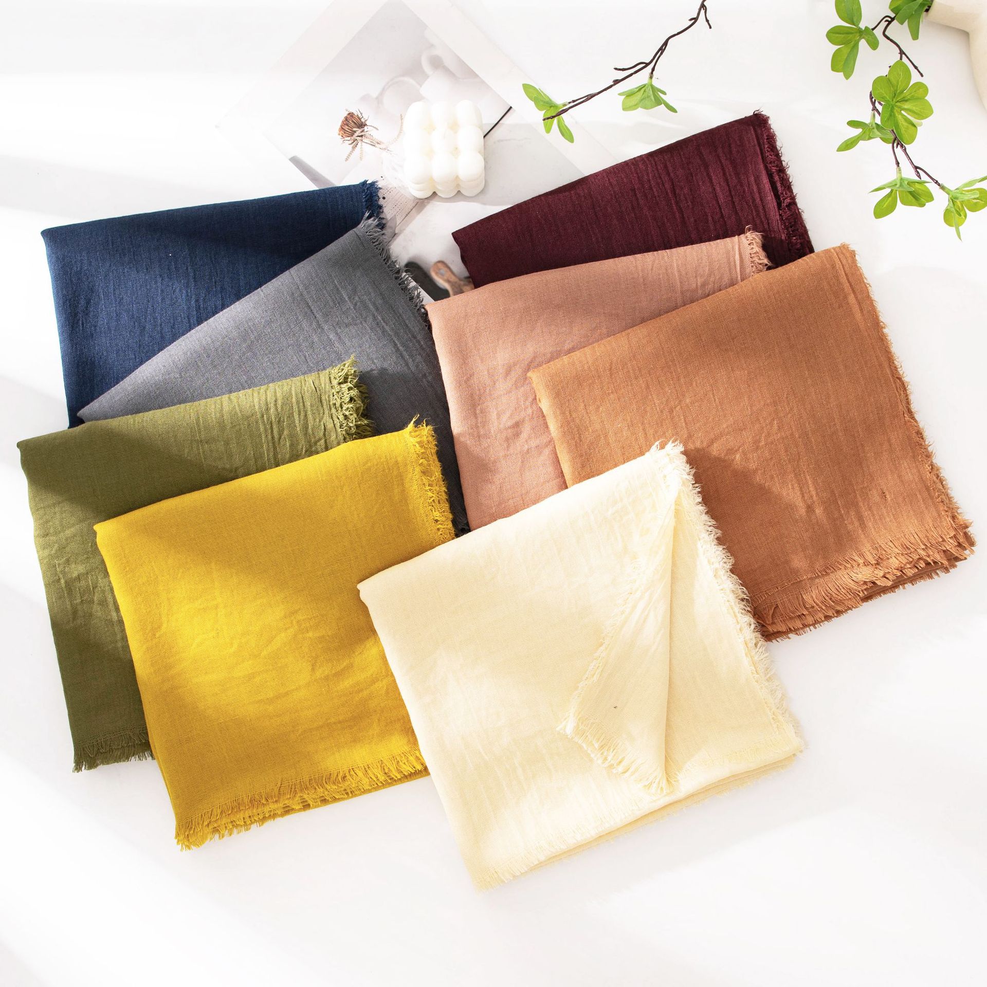 

Solid color cotton and linen scarf women s autumn and winter thin long yarn scarf versatile sunscreen commuting simple beard burr scarf 100*180cm