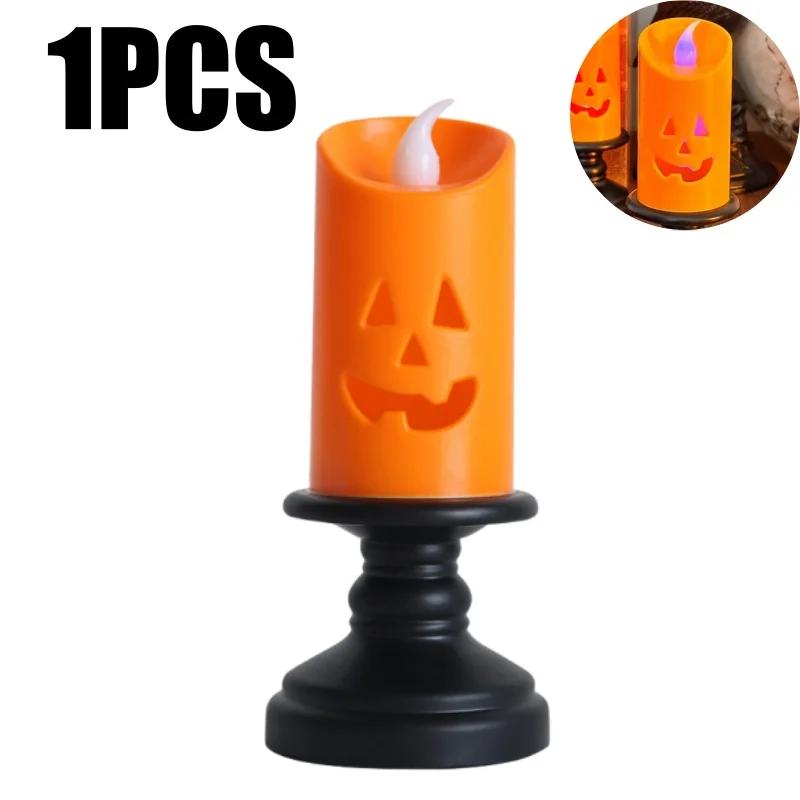Halloween Pumpkin LED Lights Orange Flameless Candles Realistic Flickering Table Centerpiece Decor Safe Battery Party Essential