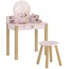 Girls' Dressing Table with Stool, Mirror, and Wooden Drawer, Ages 3-6, Pink