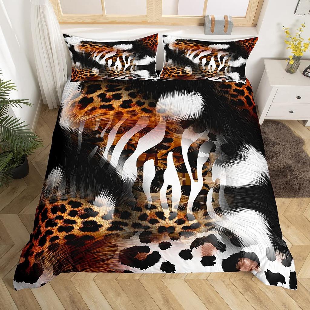 Zebra Print Bedding Set, Striped Zebra Animal Print Decorative Quilted 3 Piece Comforter Cover With 2 Pillow Shams, King Size