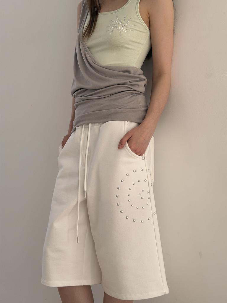 Asula Stud Jersey Bermuda Pants (Ivory)