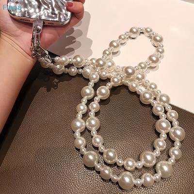 Multi-Size Pearl Phone Chain,Double-Layer Pearl Beaded Strap,Detachable Phone Lanyard with Gold-Tone Clasp
