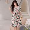 Artificial cotton silk nightdress, lace-up rope, round neck over knee, enlarged long dress, soft, comfortable and breathable, fairy casual style skirt