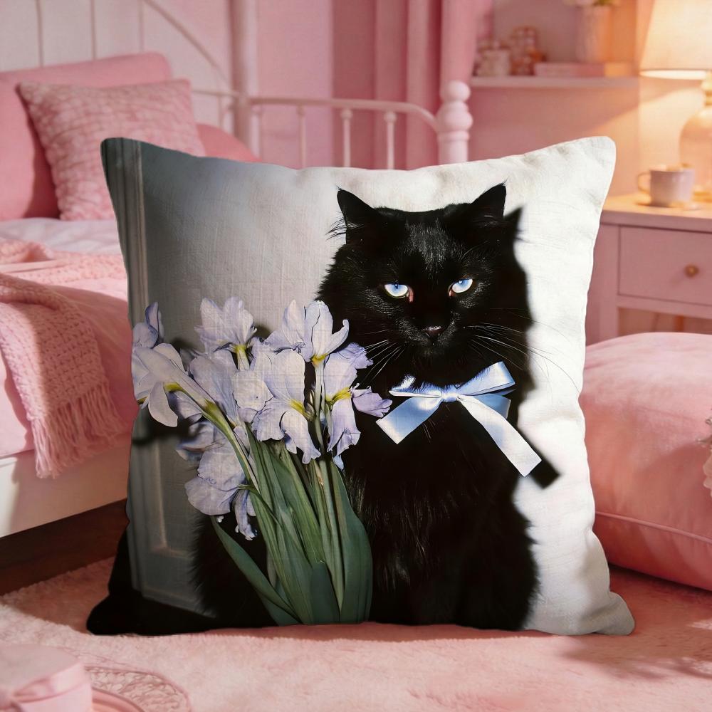 Black Cat Cute Cushion Cover Premium Comfort Reversible Pillow Cove Two In One Design For Any Room Car Interior