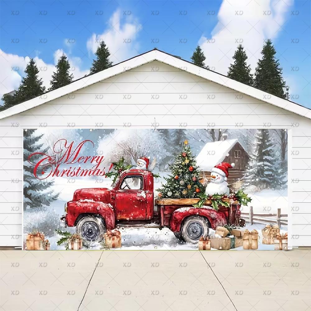 Classic Christmas backdrop for a large garage door, New Year's party backdrop, winter scene, decorative banner4715