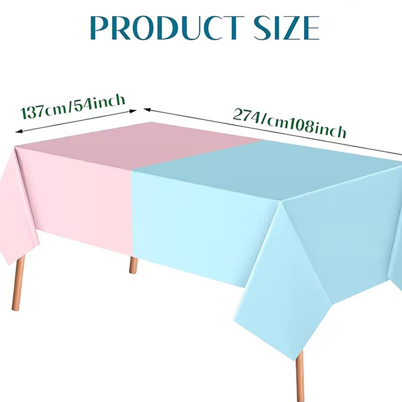 Gender Reveal Tablecloth - Pink & Blue Rectangular Plastic Table Cover, For Baby Shower, Baptism, Birthday Party Decorations