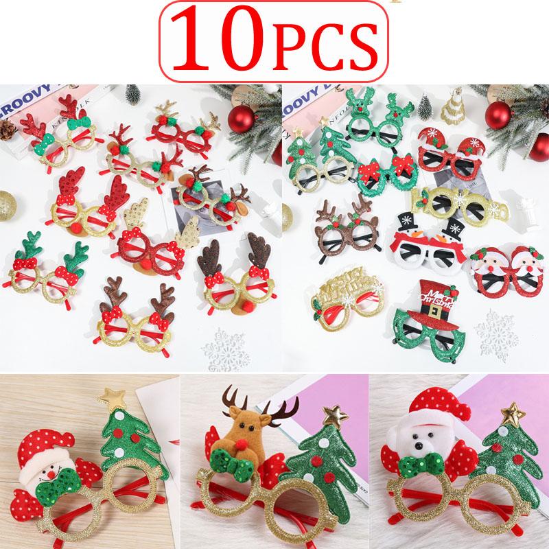 4/10 Pair Christmas Eyeglasses Glasses Glitter Cute Costume Xmas Glasses Frames for Christmas Party Favors Ornaments Props