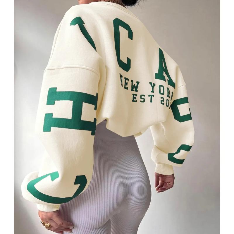 Leisure Letter Printed Sweatshirt Women's Fashion Brushed Long Sleeve Loose Hoodie Y2k Street Wear Autumn/Winter Women's Pullover