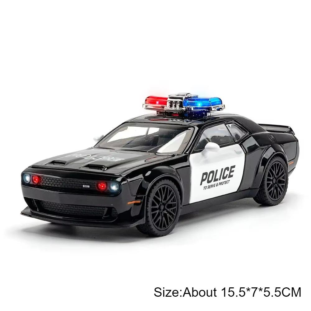 Scale 1:32 Challenger SRT Hellcat Model Car Toy Pull Back Sound Light Alloy Diecast Police Cars Models Kids Collection Gifts