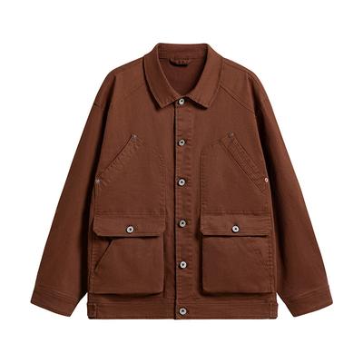 Spring and Autumn American Men's Retro Wash Solid Color Single-breasted Lapel Loose Outdoor Work Jacket Top